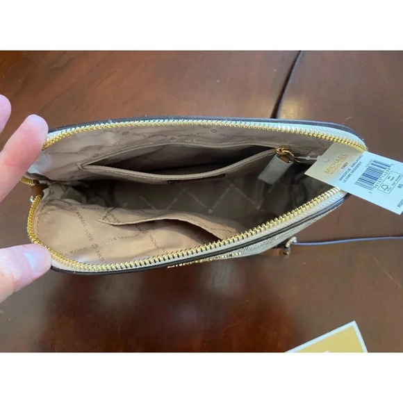 Michael Kors Dome Crossbody Bag Signature Logo Brown Leather Strap Gold Details - Picture 7 of 15